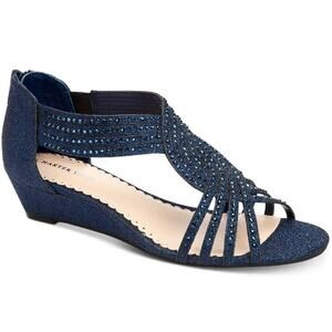 Charter Club Women Ginifur Cross Strap Wedge Sandal Size US 7M Navy Blue Glitter